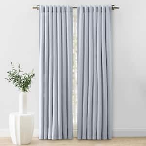 Herringbone Grey Solid 48 in. W x 96 in. Room Darkening Single Panel Rod Pocket Curtain