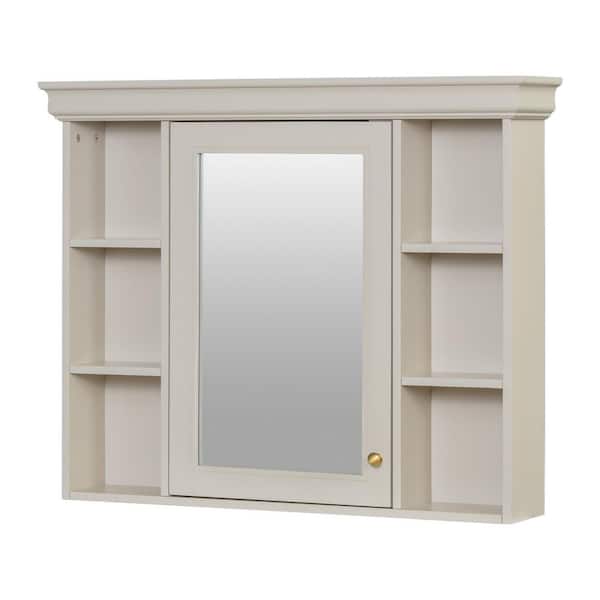35.5 in. W x 28.74 in. H Rectangular MDF Medicine Cabinet with Mirror in Beige
