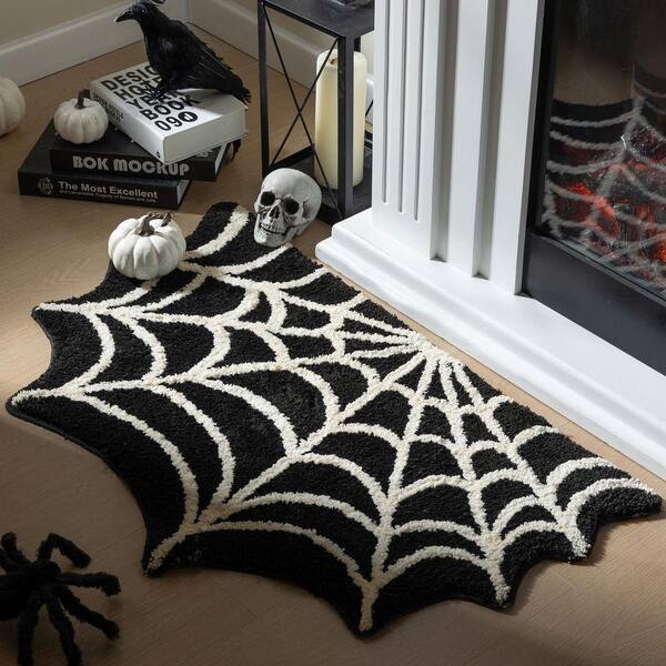 Black Spider Web Non-Slip Bathroom Rug, 1. 8 x 3 ft. Perfect for