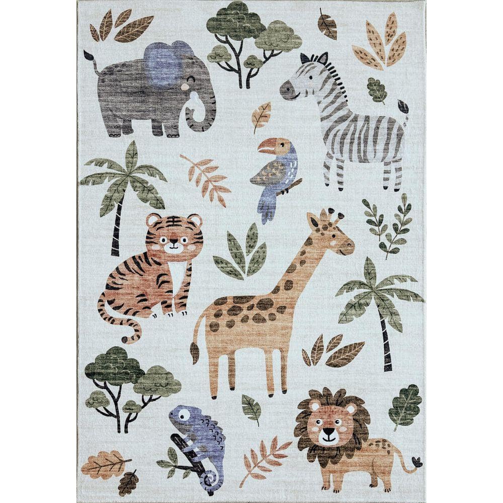 Rug Branch Soft Steps Playtime White Beige 4 ft. x 6 ft. Cartoon ...