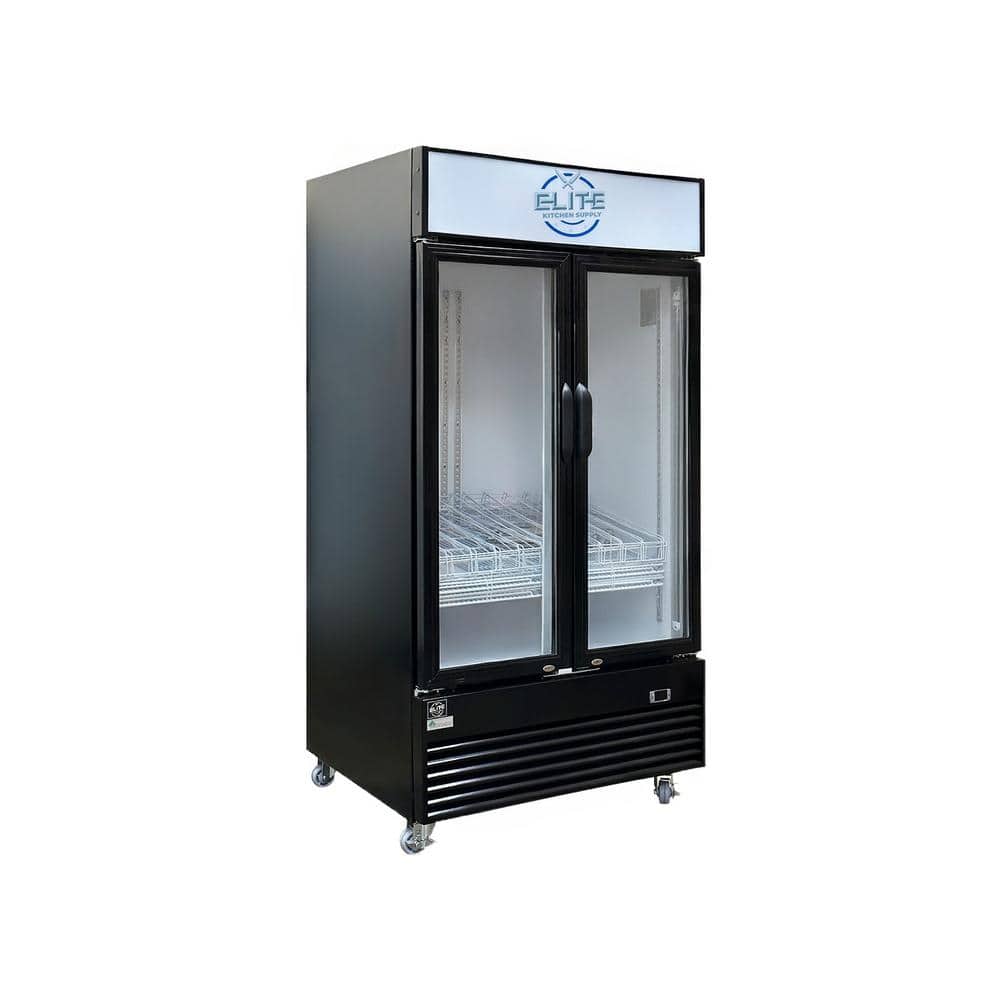 39.5 in. W 28.1 Cu. Ft. Commercial Two Glass Door Refrigerator ESM34R in Black
