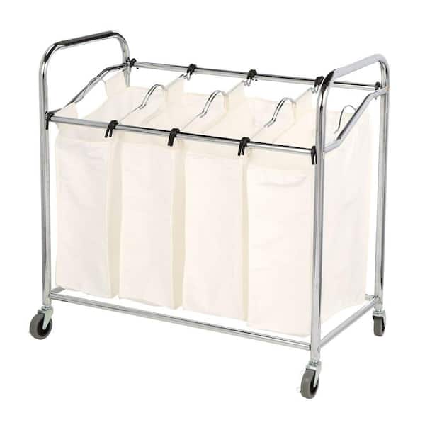 Whitmor Chrome Laundry Collection 36 in. x 33 in. Chrome and Canvas 4-Section Laundry Sorter