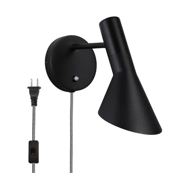 Modern 11.8 in. 1 Light Plug in Wall Sconces Farmhouse Reading Black Rotating Wall Lamp with Switch