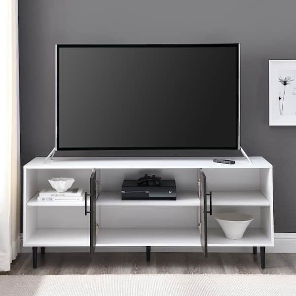 58 in. Modern Bookmatch Ash Brown & Solid White Wood TV Stand with 2 Bookmatch Doors (Max TV Size 65 in.)