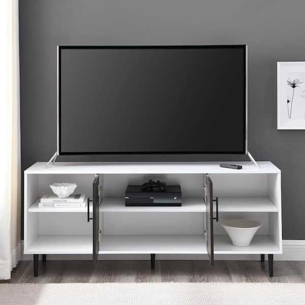 Izsak White Wood Media Console, TV Stand Cabinet with Storage for Livi