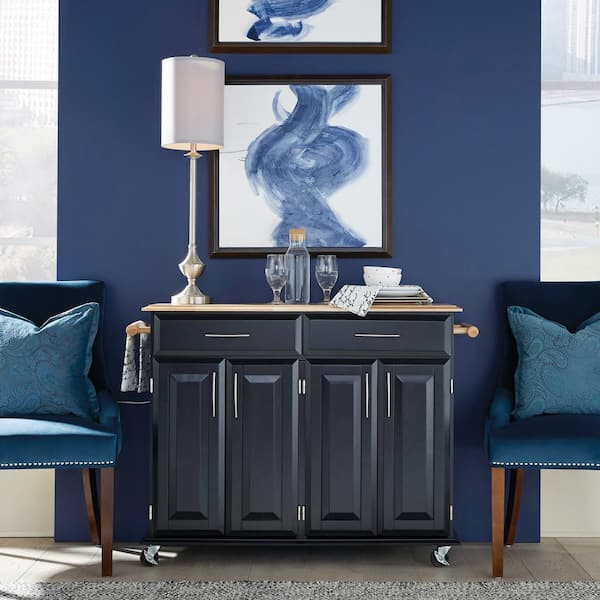 Dolly Madison Black Kitchen Cart with Natural Wood Top