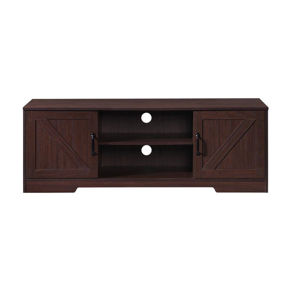 Walnut 59" Farmhouse TV Stand with Sliding Barn Doors