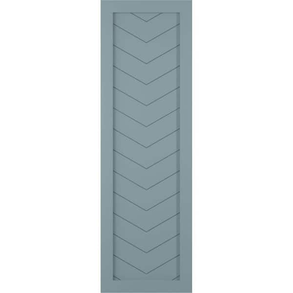 Ekena Millwork 12 in. x 55 in. True Fit PVC Single Panel Chevron Modern Fixed Mount Board and Batten Shutters Pair in Peaceful Blue