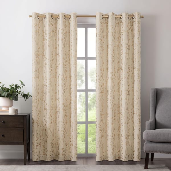Unbranded Meadow Linen Floral Grommet Room Darkening Curtain - 50 in. W x 63 in. L
