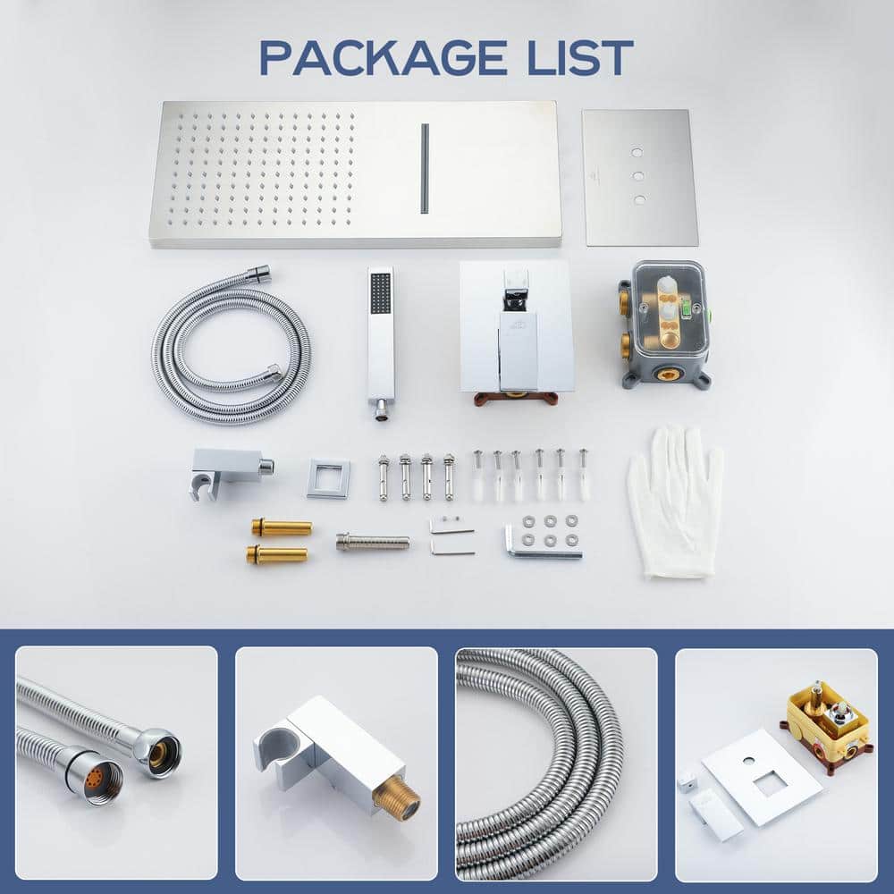 Large Chrome Dual Rain Shower System with Handheld Spray