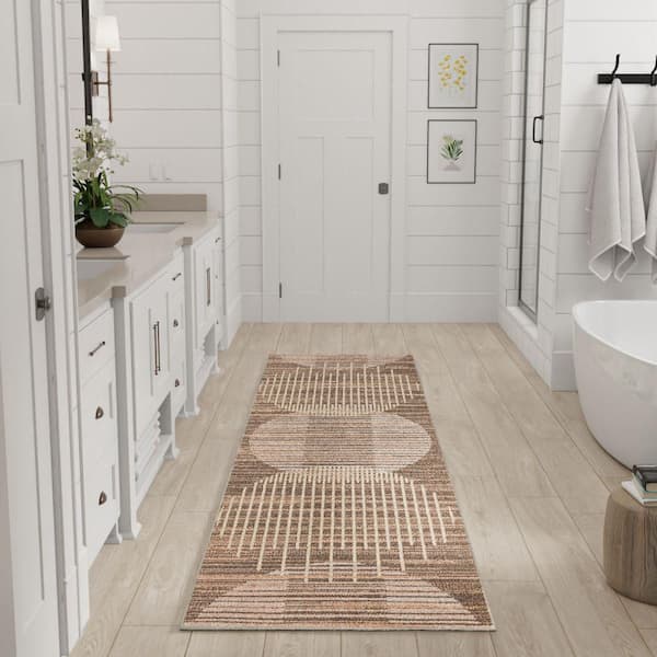 Astra Machine Washable Latte 2 ft. x 6 ft. Graphic Contemporary Runner Area Rug