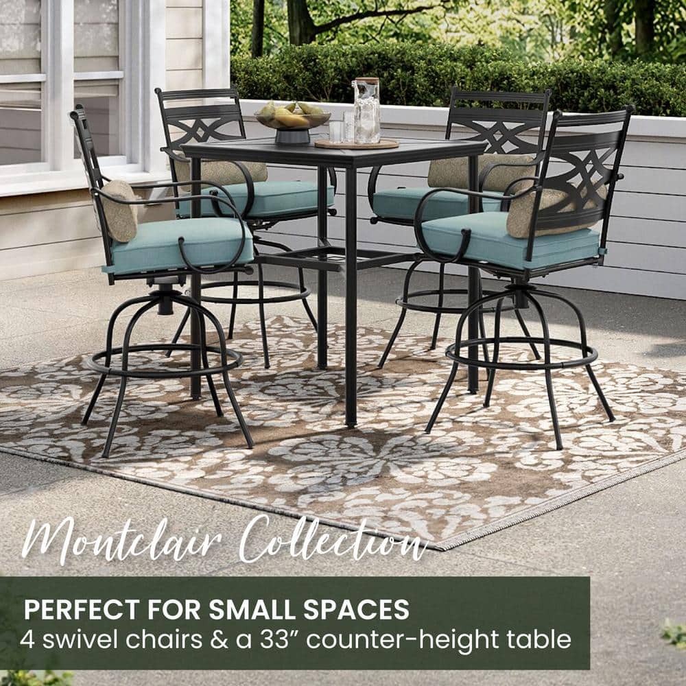 Montclair Ocean Blue 5-Piece High-Dining Patio Set with Swivel Chairs