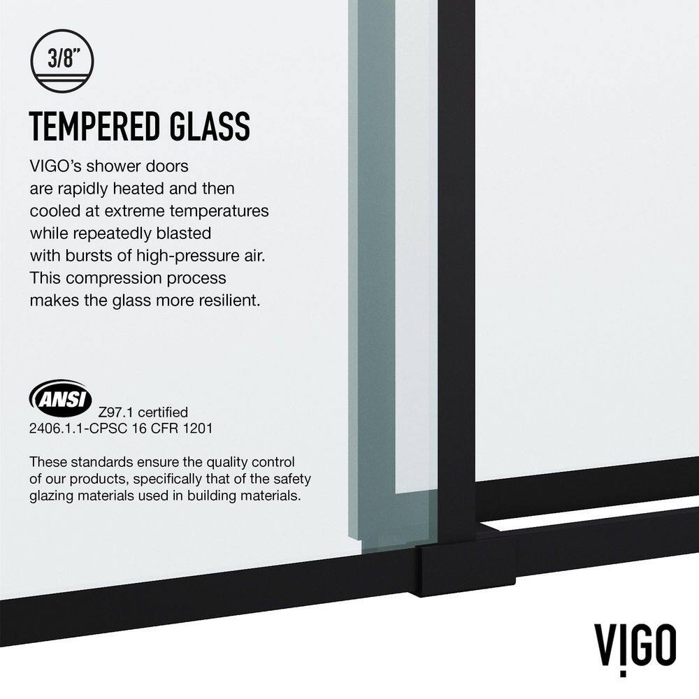 Elan Matte Black Frameless Sliding Shower Door with Clear Grid Glass