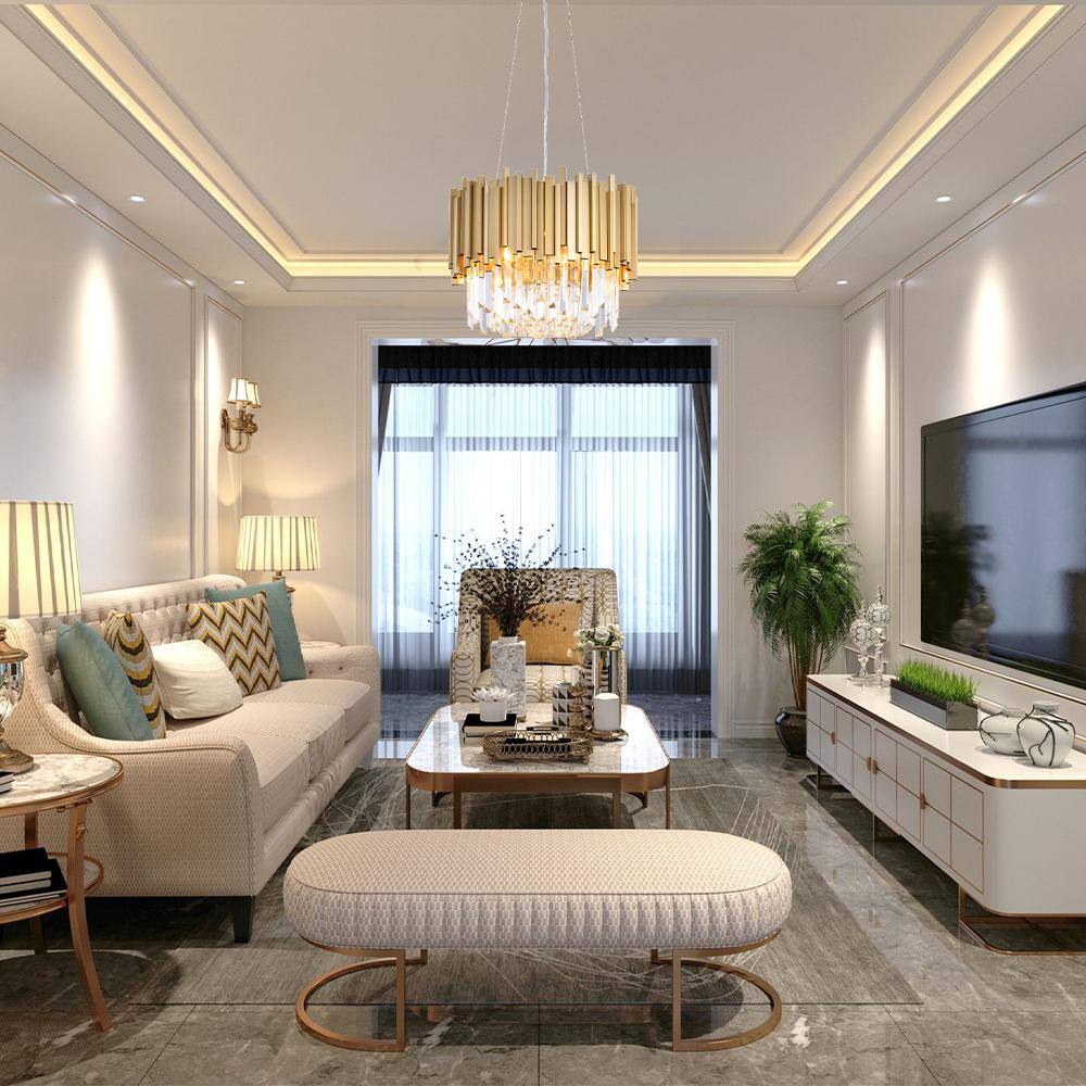 Gold Stainless Steel Chandelier with Clear Crystal Accents