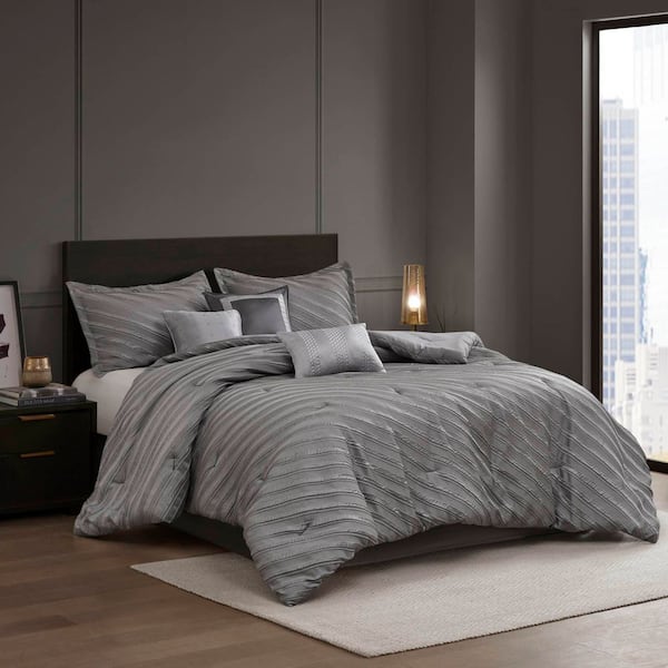 Reeve 7-Piece Grey Polyester Queen Comforter Set