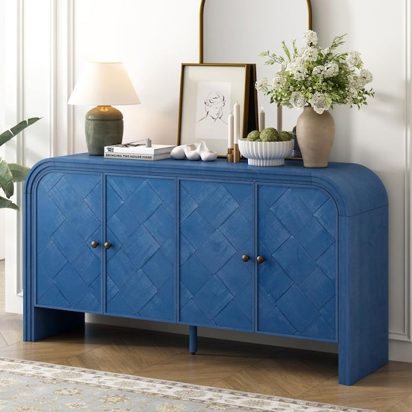 Farmhouse Collection Navy Blue Wood 59.8 in. Sideboard with Adjustable Shelves