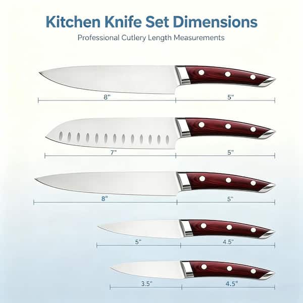 Numhew 5-Piece Stainless Steel Japanese Knife Set with Elegant Red
