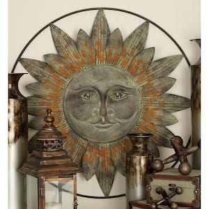 30 in. x  30 in. Metal Brown Indoor Outdoor Sun Wall Decor with Distressed Copper Like Finish