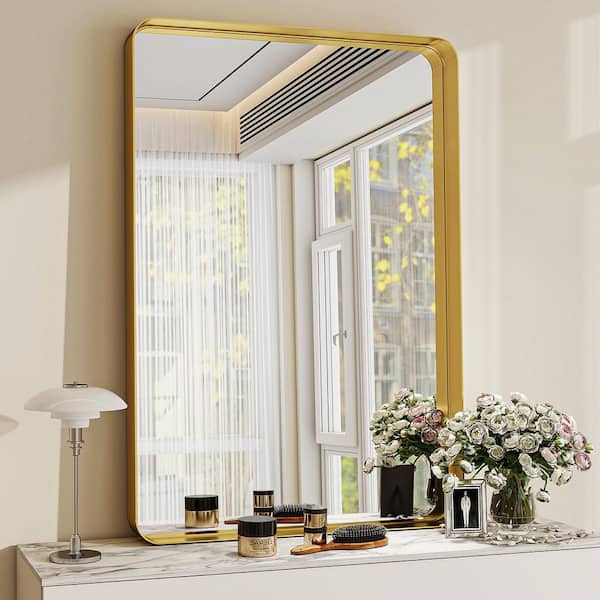 Morden Gold 24 in. W x 36 in. H Rectangle Aluminum Alloy Frame Vanity Wall Mirror