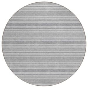 Chantille ACN531 Silver 8 ft. x 8 ft. Round Machine Washable Indoor/Outdoor Geometric Area Rug