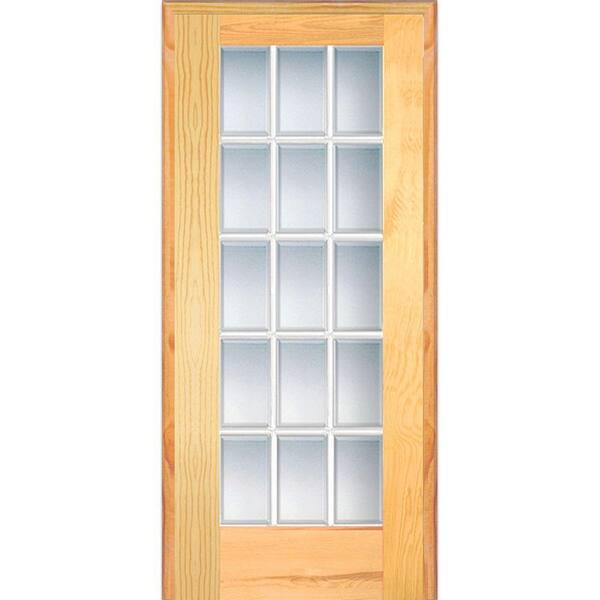 MMI Door 30 in. x 80 in. Left Handed Unfinished Pine Wood Clear Glass 15 Lite Beveled Single Prehung Interior Door