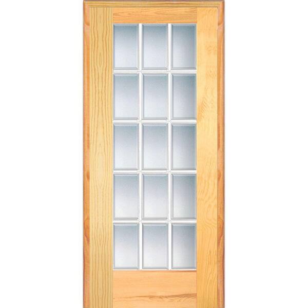 MMI Door 30 in. x 80 in. Right Handed Unfinished Pine Wood Clear Glass 15 Lite Beveled Single Prehung Interior Door
