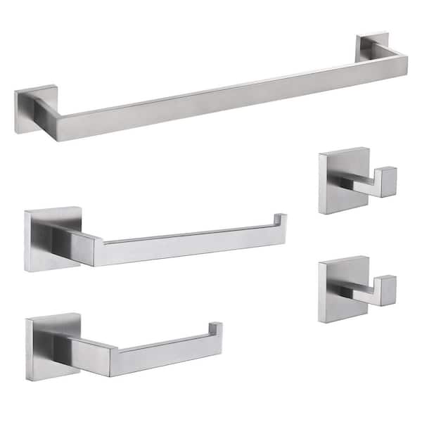 5-Piece Brushed Nickel Bathroom Accessories Set with 2 Towel Bar 2 Towel Hook and 1Toilet Paper Holder