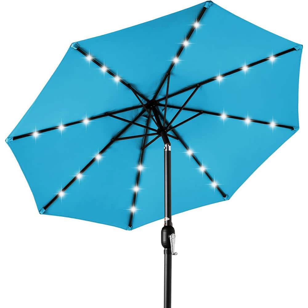 10 ft. Aluminum with Tilt Umbrella Solar Powered Polyester LED Lighted Pati