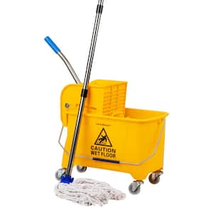 5.5 Gal. Yellow Bucket Plastic w/Wringer and Mop Bucket Set Floor Cleaning Wheels 16.25 in. L x 10.75 in. W x 24.5 in. H
