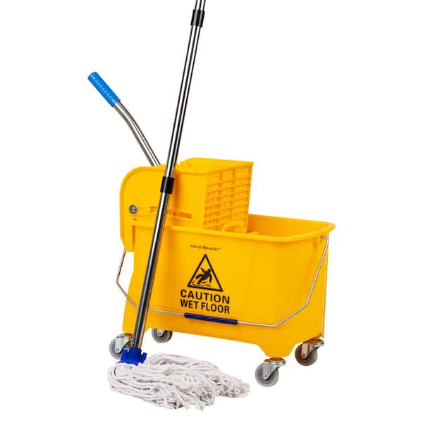 5.5 Gal. Yellow Bucket Plastic W/Wringer and Mop Bucket Set Floor Cleaning Wheels 16.25 in. L x 10.75 in. W x 24.5 in. H