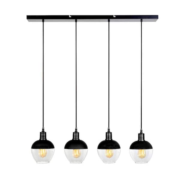 BAZZ Vesta 4-Light Matte Black Strand Pendant Light with Glass Shade