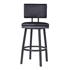 26 in. Vintage Black on Black Faux Leather Rectangular Swivel Armless Bar Stool