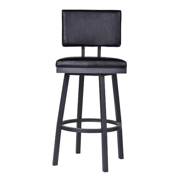 HomeRoots 26 in. Vintage Black on Black Faux Leather Rectangular Swivel Armless Bar Stool