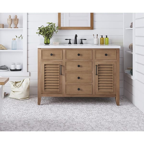 Home Decorators Collection Cotherstone 48 in. Single Sink Almond Toffee Bath Vanity with White Engineered Stone Top (Assembled)