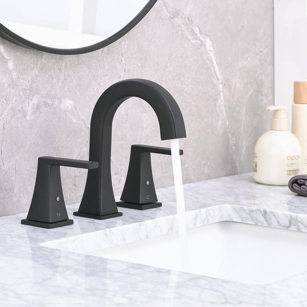 Matte Black Double Handle Widespread Bathroom Faucet Set