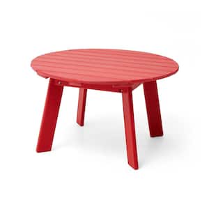 32 in. D Patio Red HDPE Plastic Round Outdoor Coffee Table