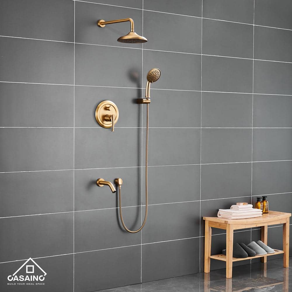 Brushed Gold Multi-Function Rain Shower System with Handheld