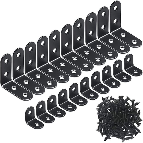 20PCS L Bracket Corner Brace Black Small Right Angle Bracket for Wood Furniture Cabinet Chair with Screws