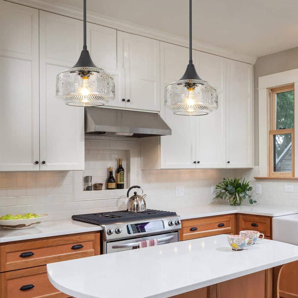 9 in. 60W 1-Light Black Mini Pendant Light with Glass Shade, Adjustable Hanging Rod for Kitchen Island, Dining Room price history on PriceWatchPro