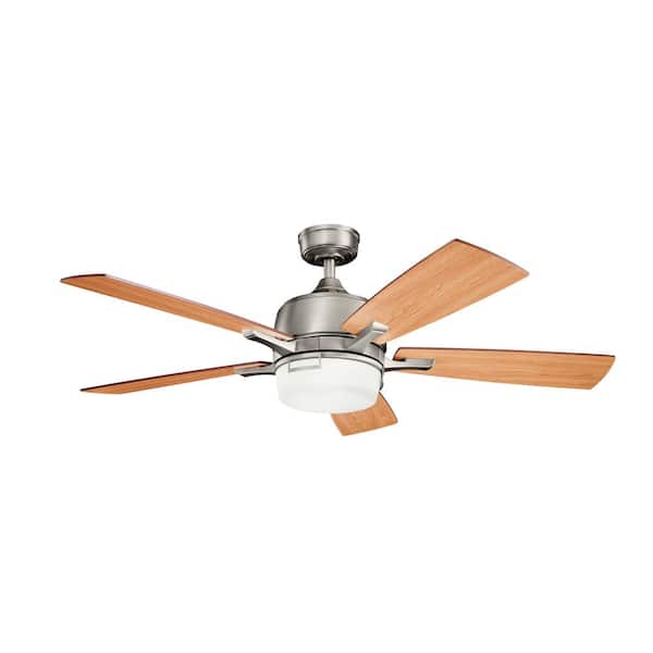 KICHLER Leeds 52 in. Indoor Antique Pewter Downrod Mount Ceiling Fan with Integrated LED with Wall Control Included