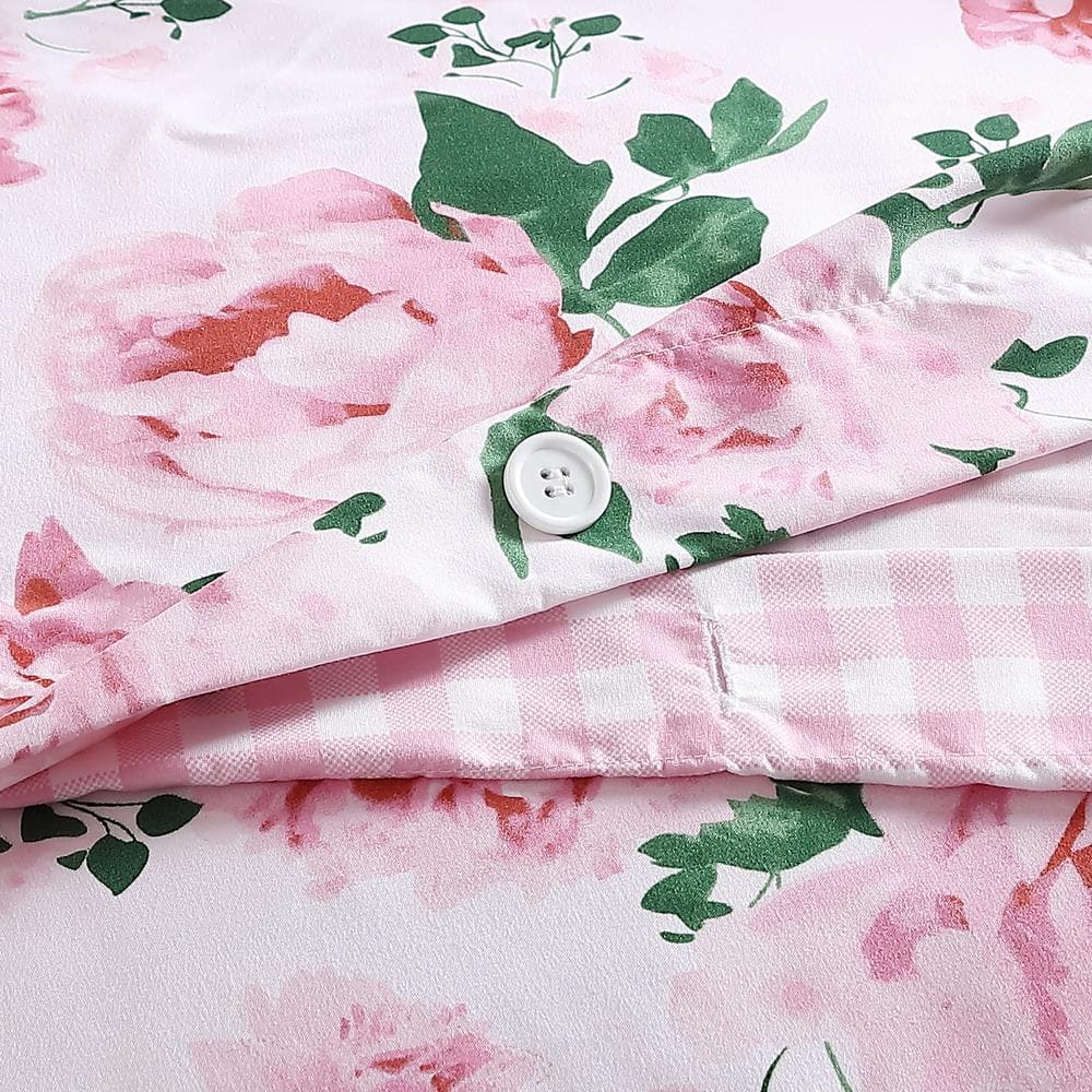 Twin Pink Cotton Floral Duvet Cover Set with Sham
