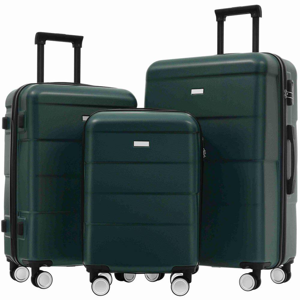Polibi 3-Piece Dark Green Hardshell Luggage Set with Double
