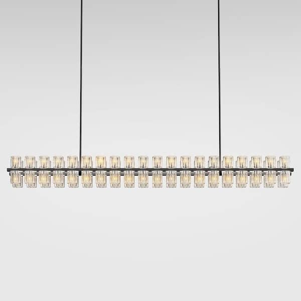 80-Light Black Rectangular Chandelier, 72 in. Modern K9 Crystal Chandelier for Dining Room, Living Room, Foyer