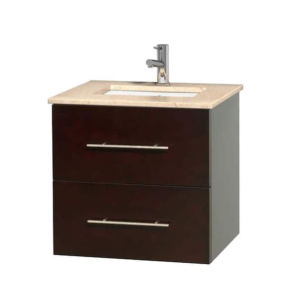 Wyndham Collection Centra 24 in. Vanity in Espresso with Marble Vanity Top in Ivory and Undermount Sink