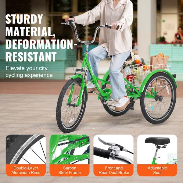 VEVOR Folding Adult Tricycle 24 in. 7-Speed Adult Folding Trikes