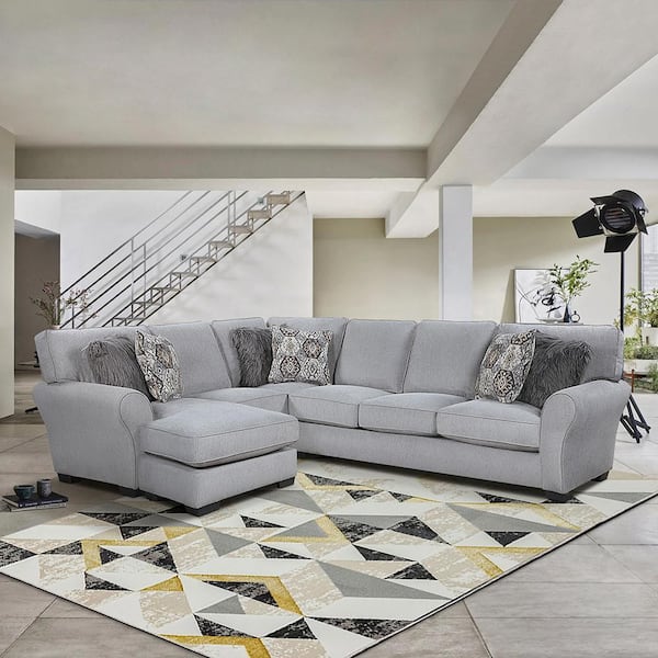 Vossel 130.5 in. Round Arm 2-Piece Chenille Reversible Sectional Sofa in Gray