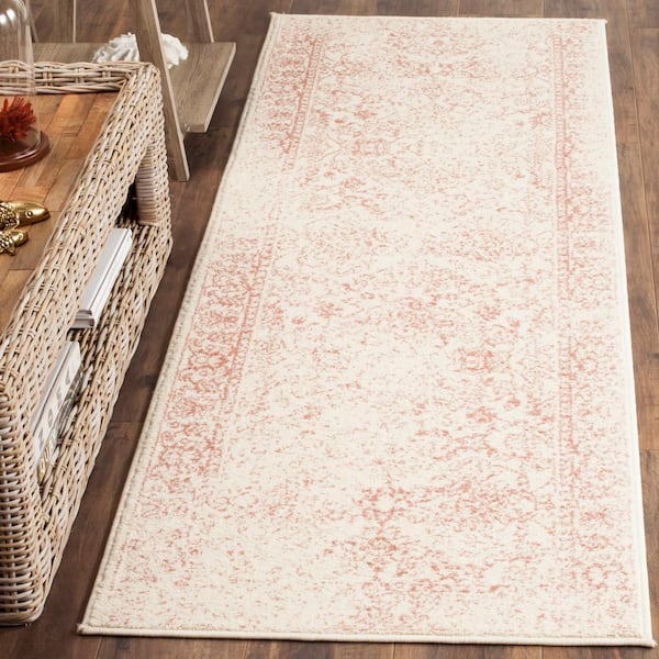 Adirondack 3 ft. x 14 ft. Ivory/Rose Border Distressed Runner Rug