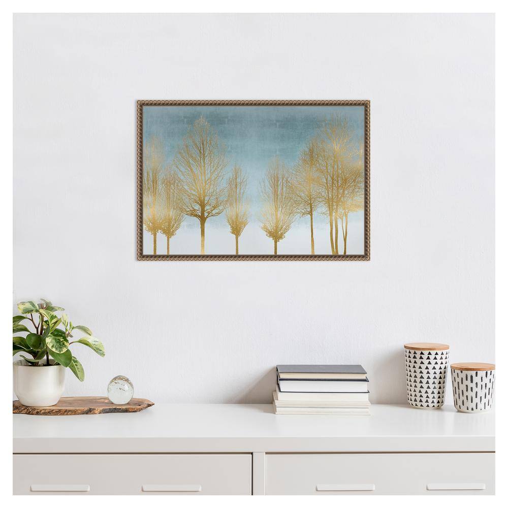 Gold Forest on Aqua Framed Canvas Wall Art, 23 x 16