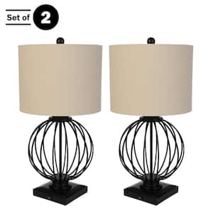 Modern Table Lamps with USB Charging Ports and LED Bulbs, Matte Black