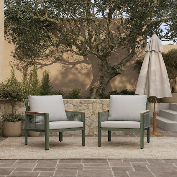 29.9 in. Aluminum Outdoor Lounge Chair with White Cushions (2-Pack)